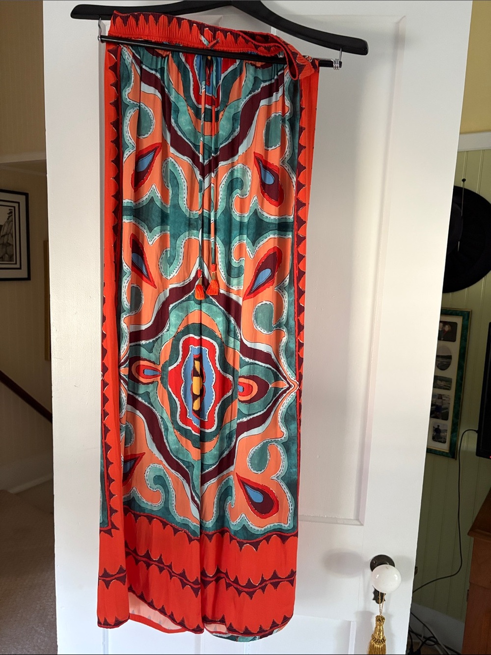 Rachel Zoe Orange and Teal Wide Leg Jumpsuit with Bold Geometric Print